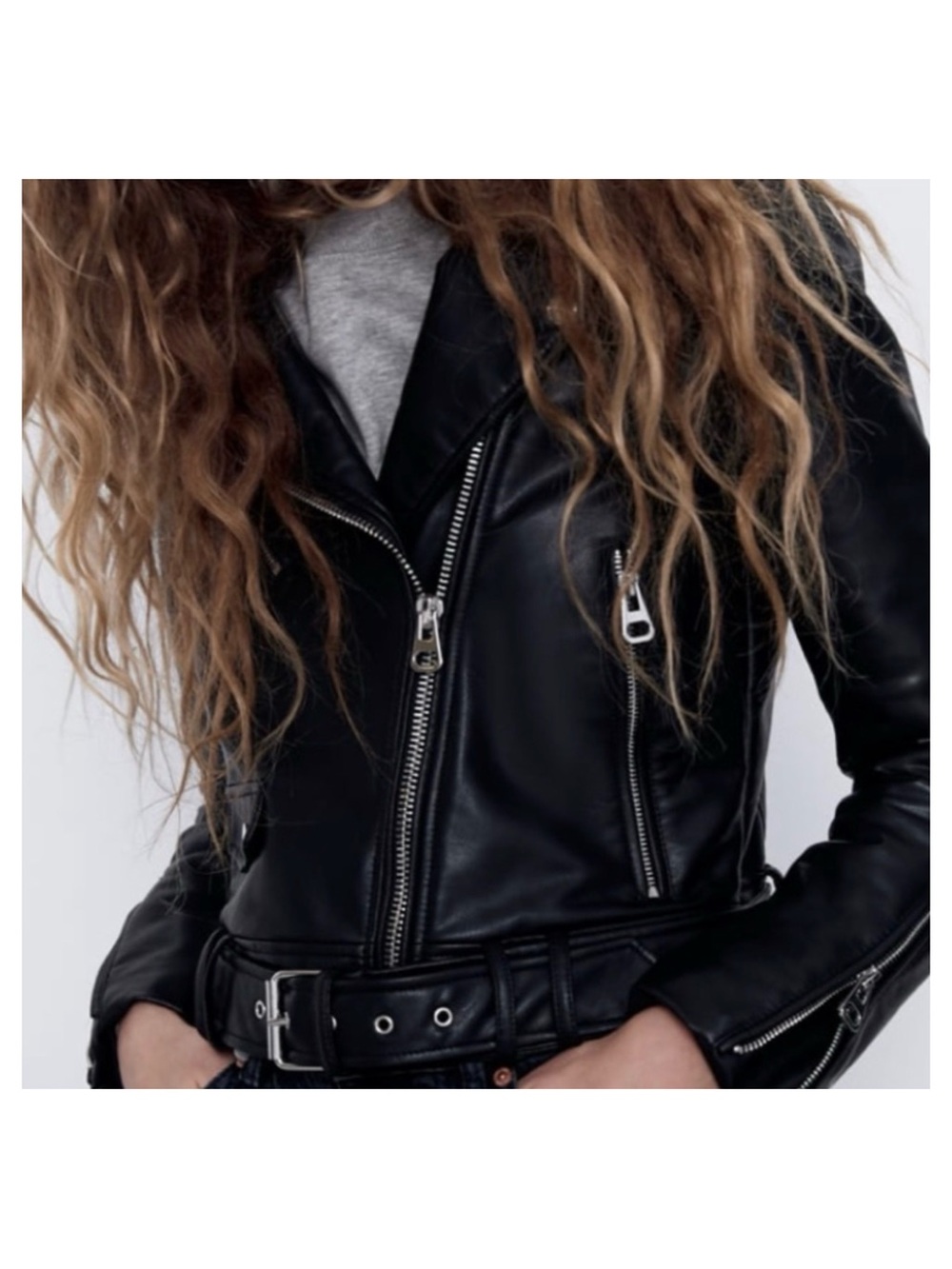 Zara Black Moto Faux Leather Biker Jacket - Picture 3 of 11